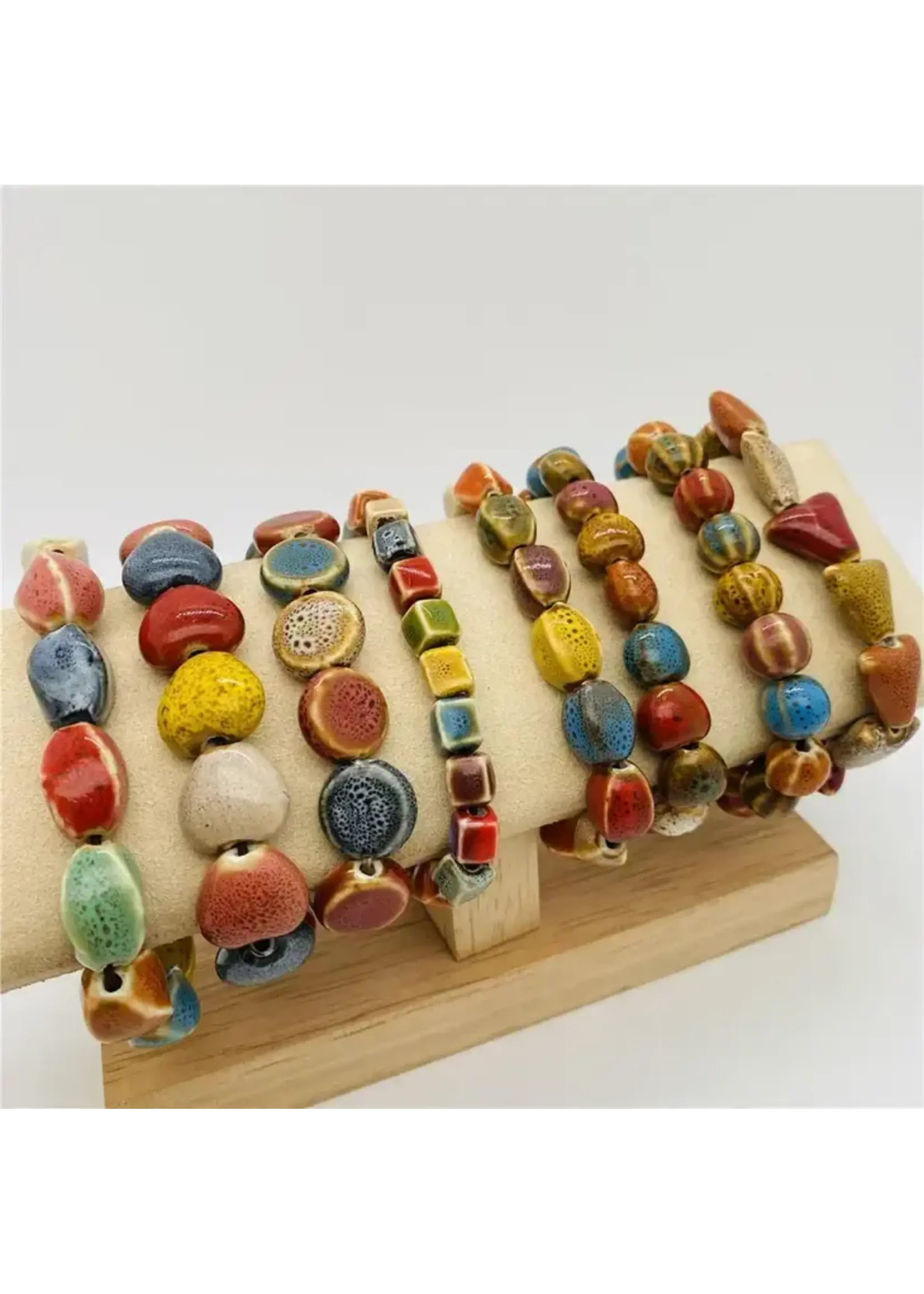 Mio Queena Colored Glazed Ceramic Elastic Bracelets- Disc