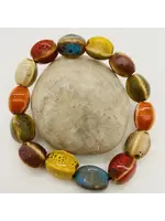 Mio Queena Colored Glazed Ceramic Elastic Bracelets- Watermelon Beads