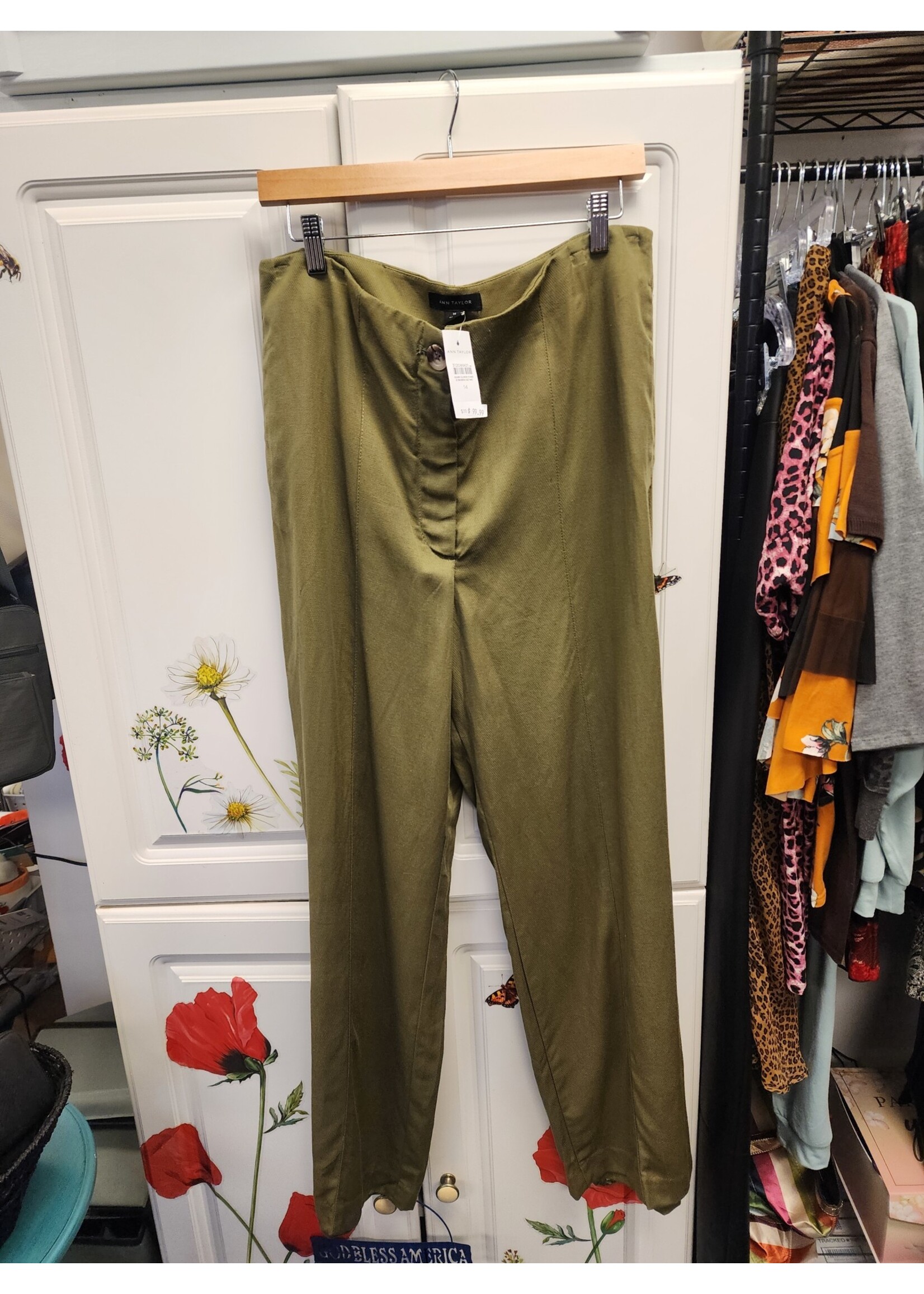 Ann Taylor Ann Taylor Green Wide Leg Linen Pants (14) nwt