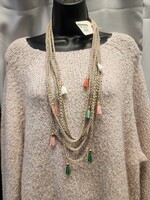 Crochet By Niki Crochet Cotton Necklace Layered Chains w/ Multicolor Pastel Tassel Accents