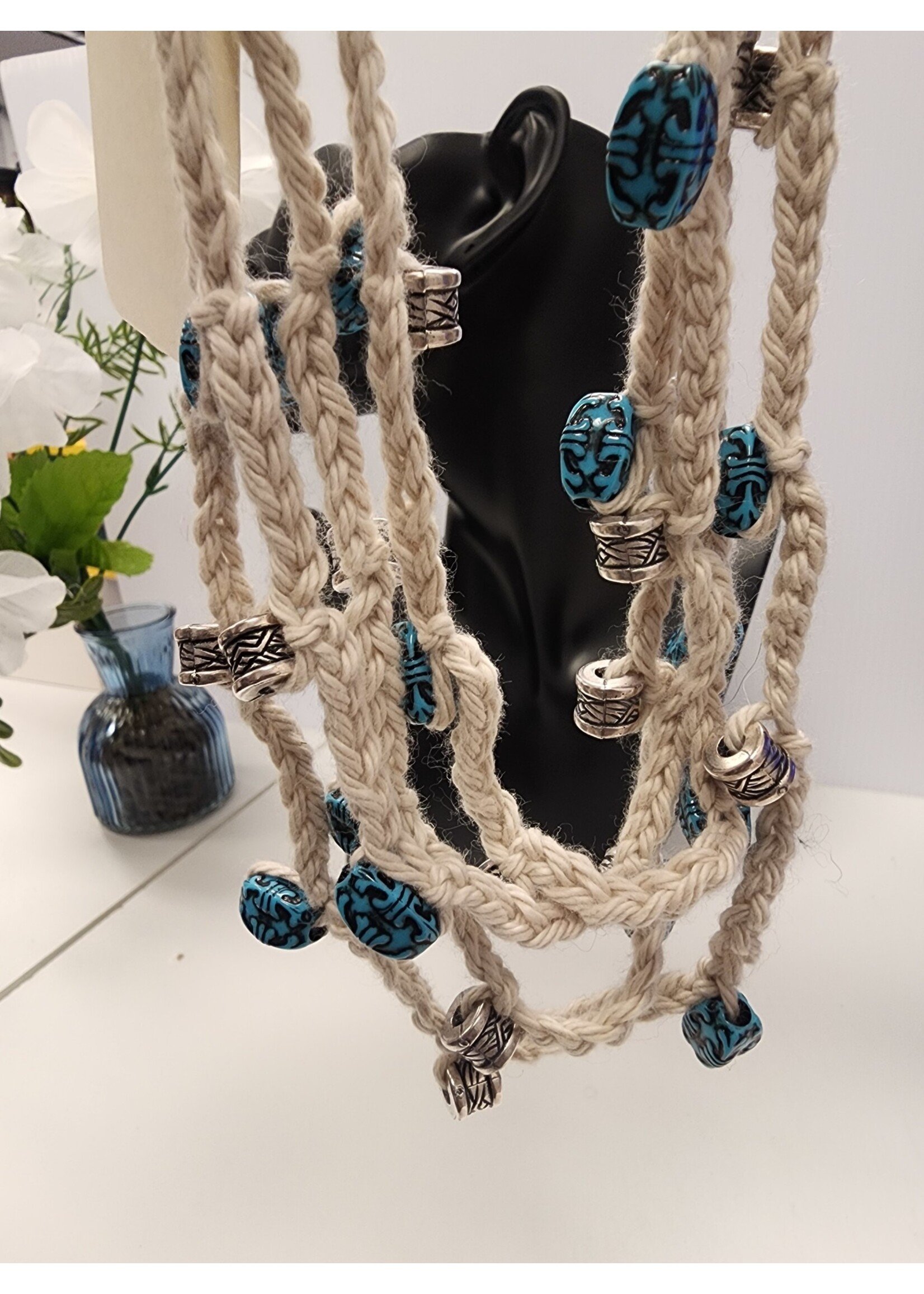 Crochet By Niki Crochet Cotton Multiple Chains Necklace w/ Bead Accents