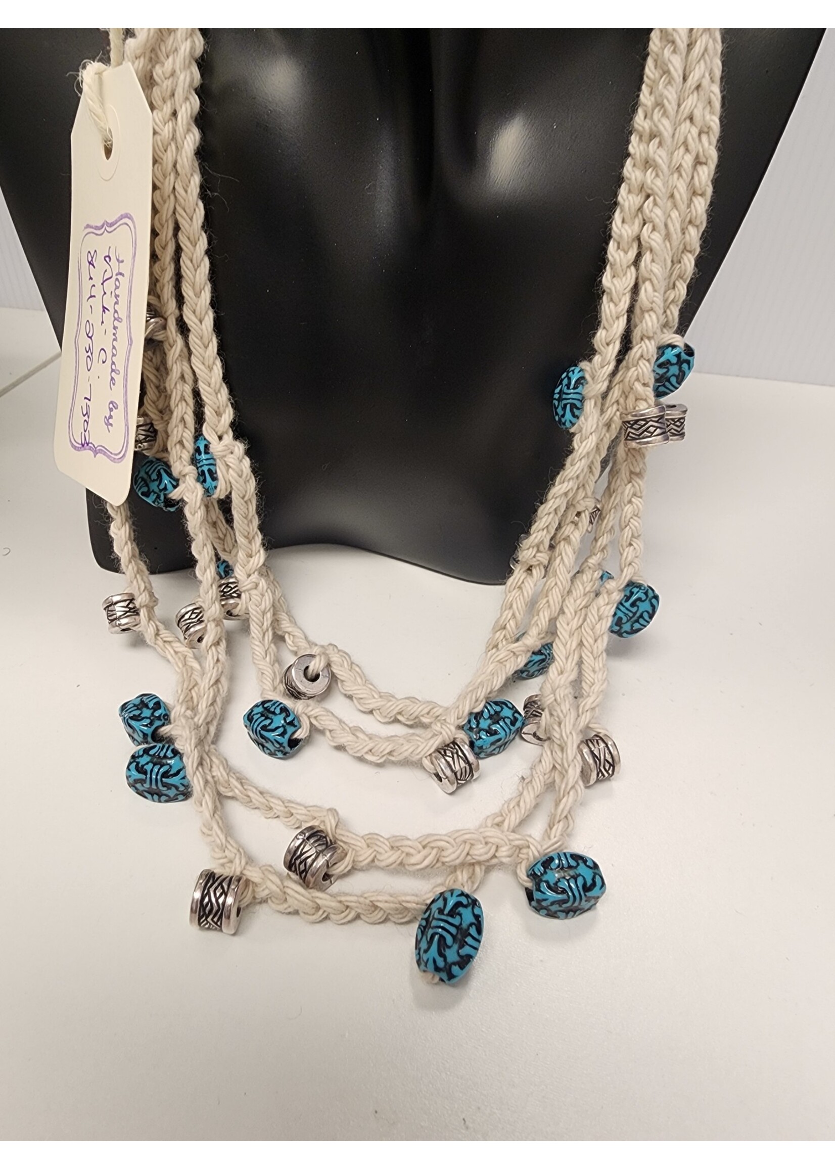 Crochet By Niki Crochet Cotton Multiple Chains Necklace w/ Bead Accents