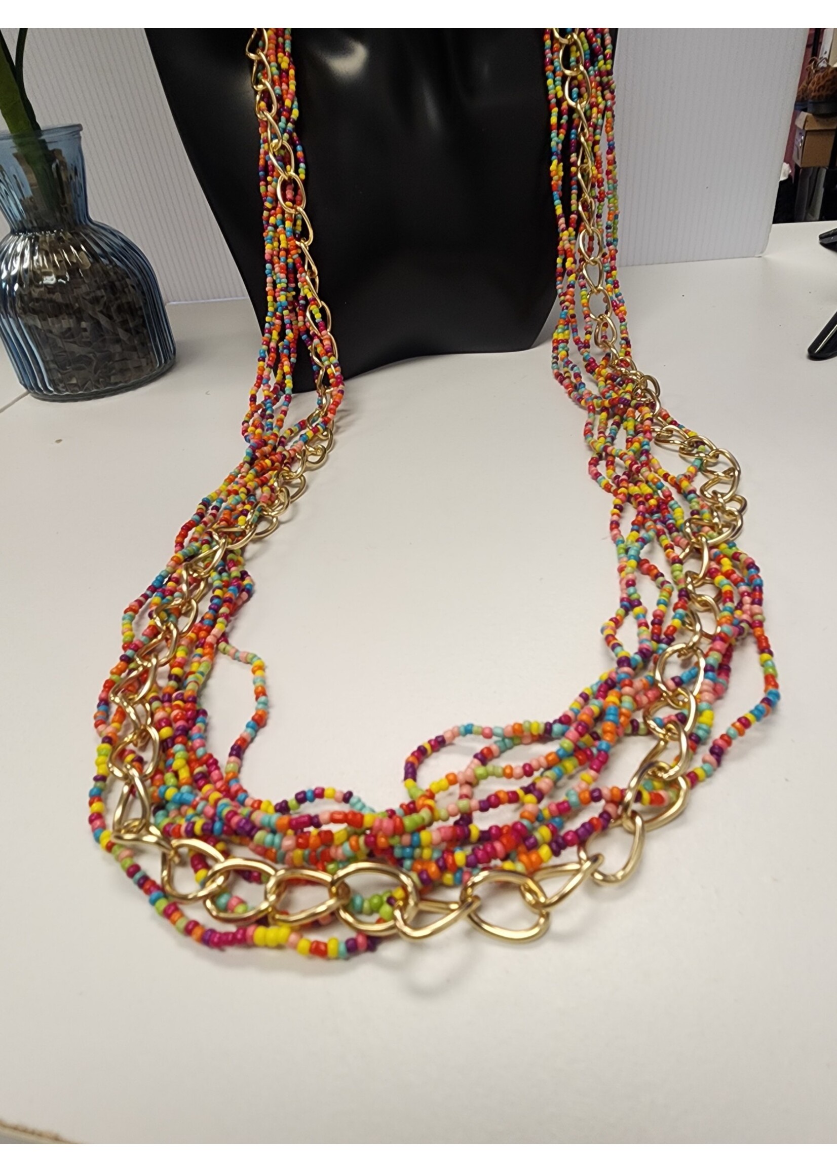 Multicolor Beaded and Chain Layered Necklace