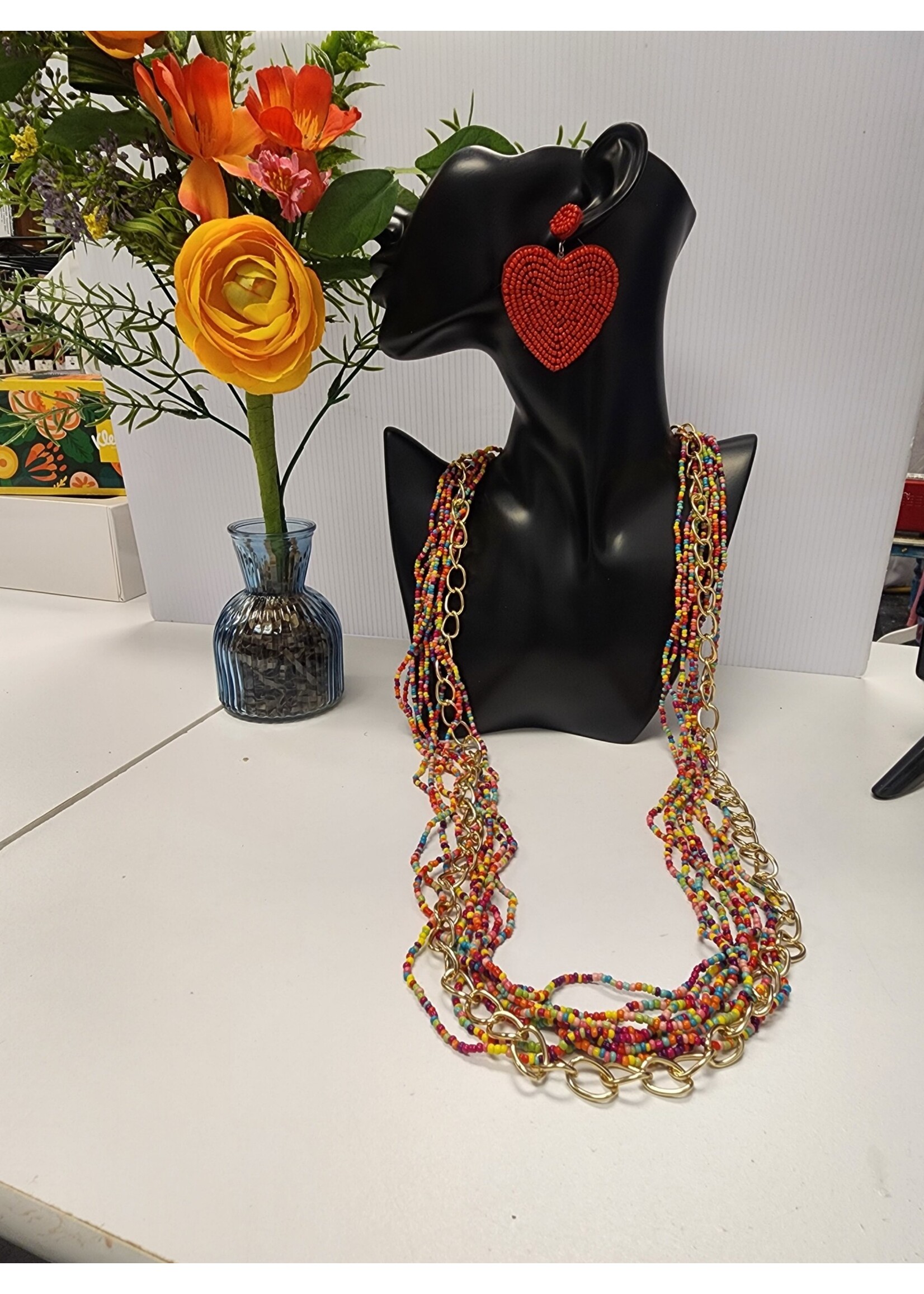 Multicolor Beaded and Chain Layered Necklace