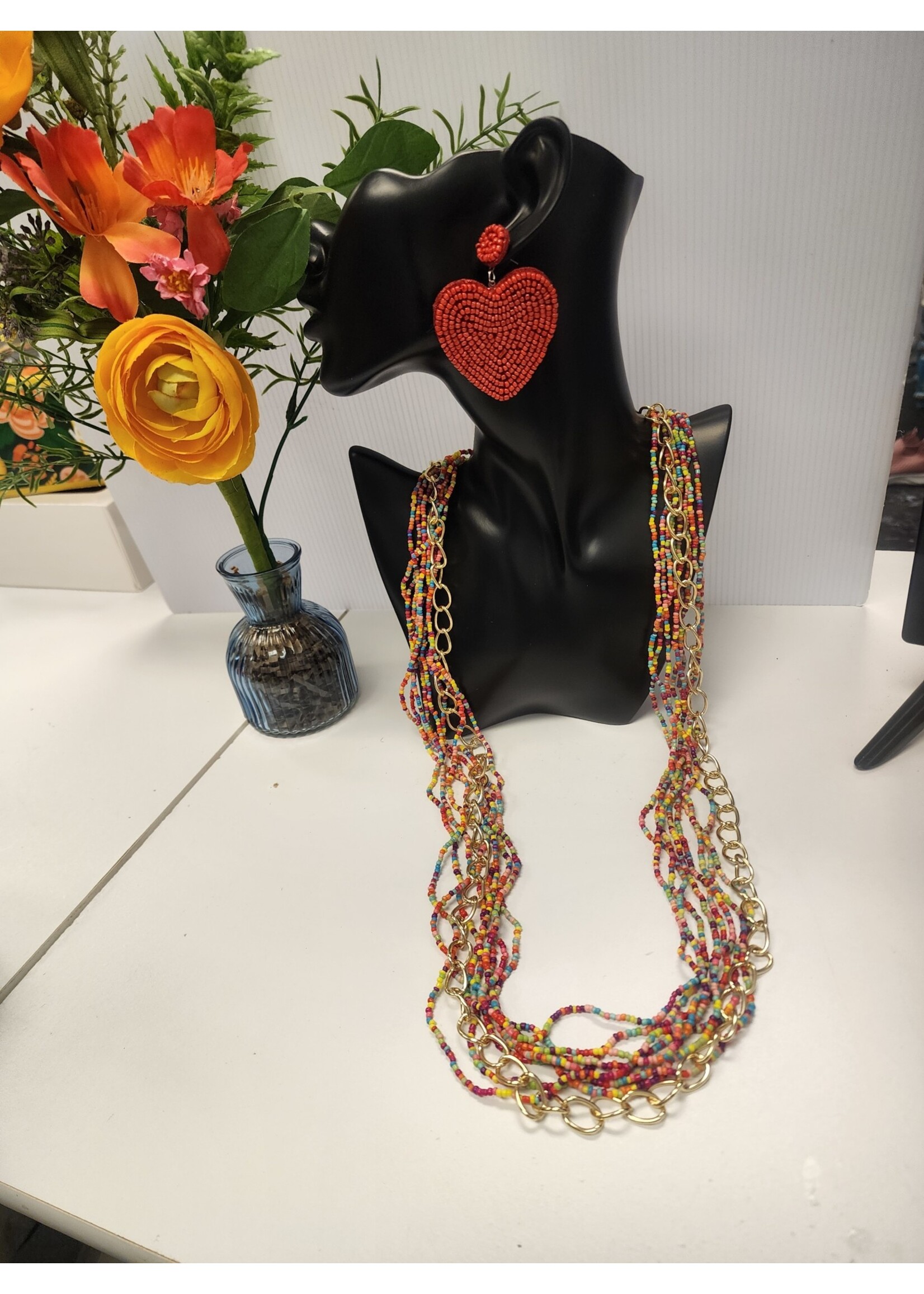 Multicolor Beaded and Chain Layered Necklace