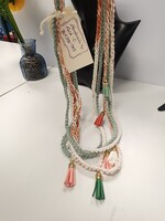 Crochet By Niki Crochet Cotton Necklace Multicolor Layered Chains w/ Multicolor Tassel Accents