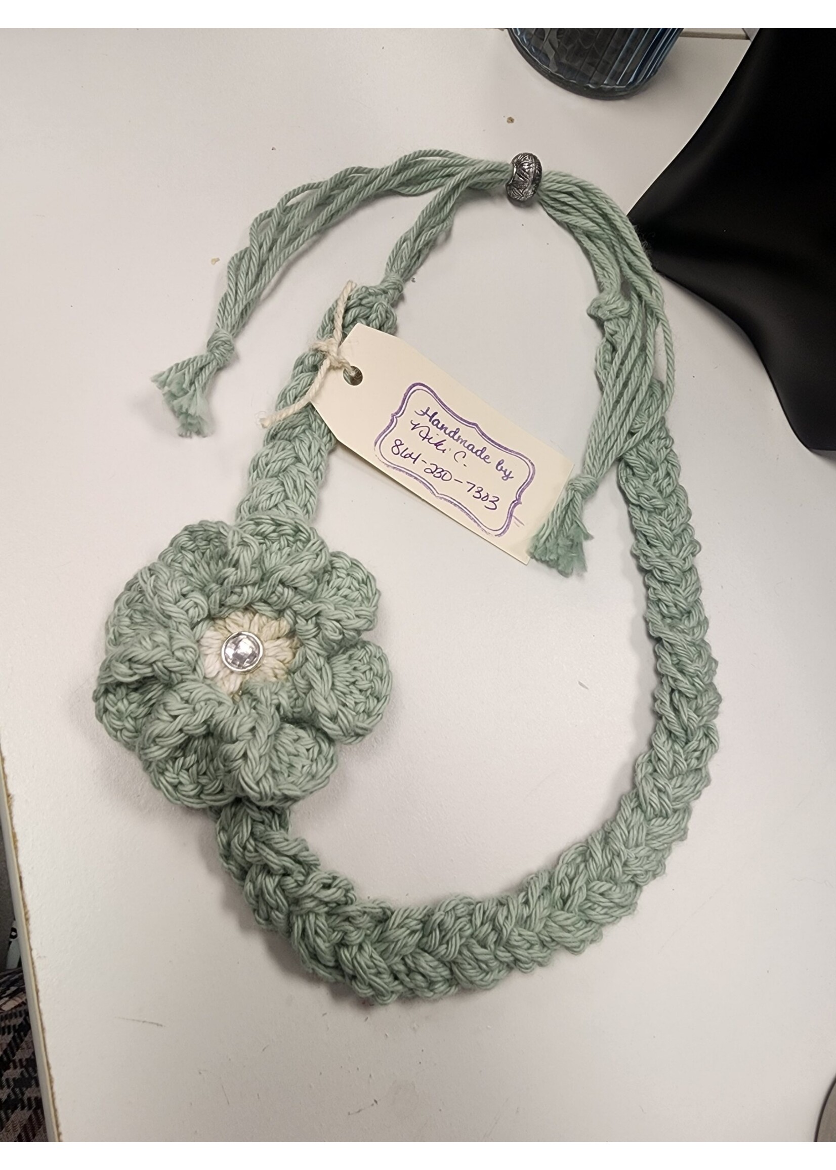 Crochet By Niki Crochet Cotton Serene Spa Braided Necklace w/ Detachable Flower Broach