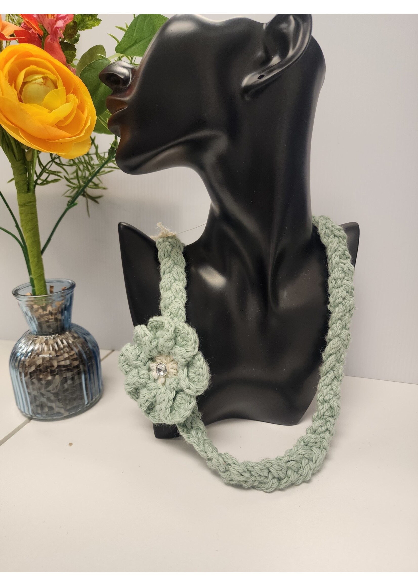 Crochet By Niki Crochet Cotton Serene Spa Braided Necklace w/ Detachable Flower Broach