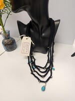 Crochet By Niki Crochet Cotton Black Layered Necklace w/ Turquoise and Silver Accent Beads