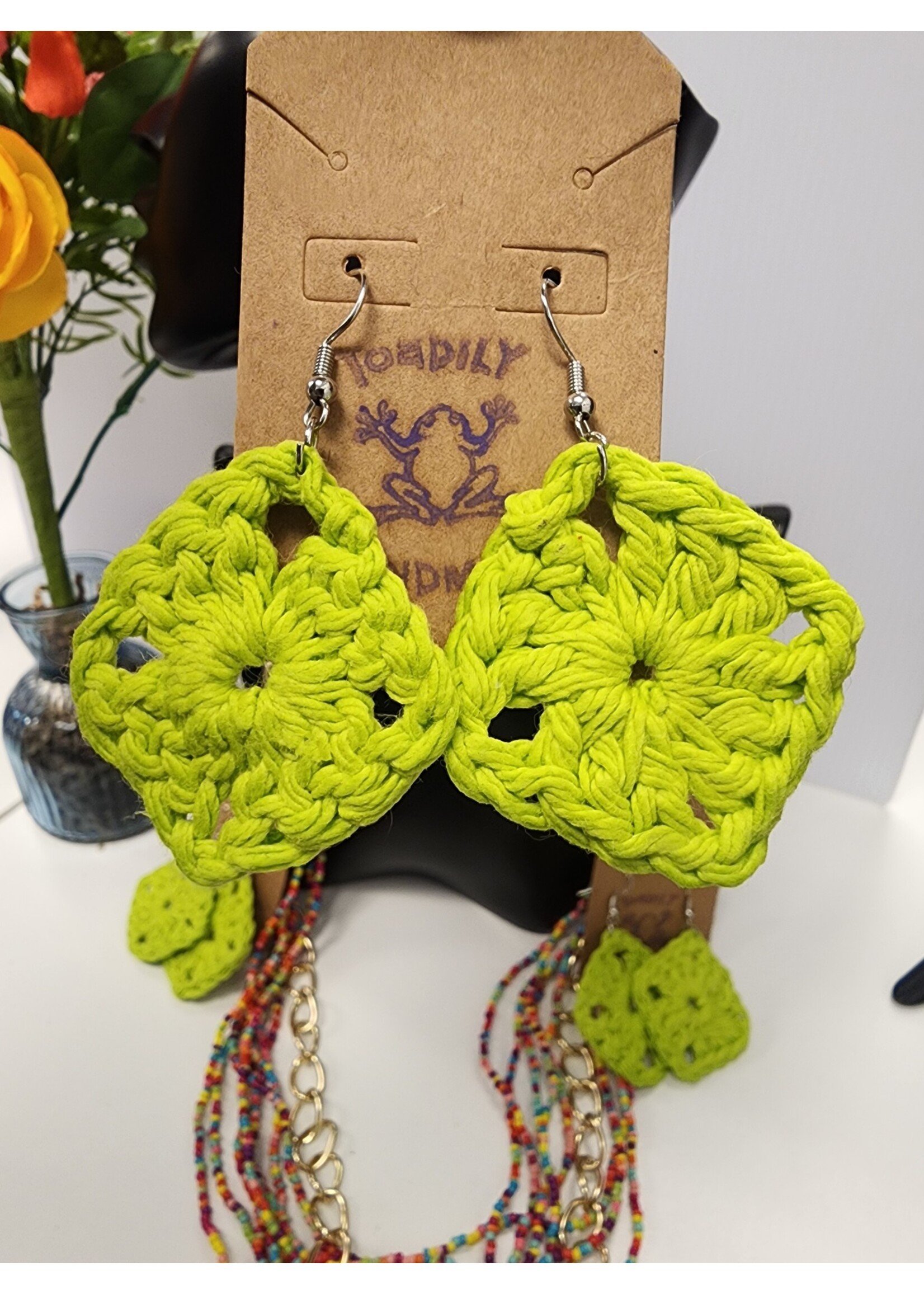 Crochet By Niki Crochet Vintage Green Granny Square Earrings