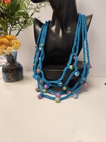 Crochet By Niki Crochet Teal Chain Necklace W/ Multicolor Bead Accents