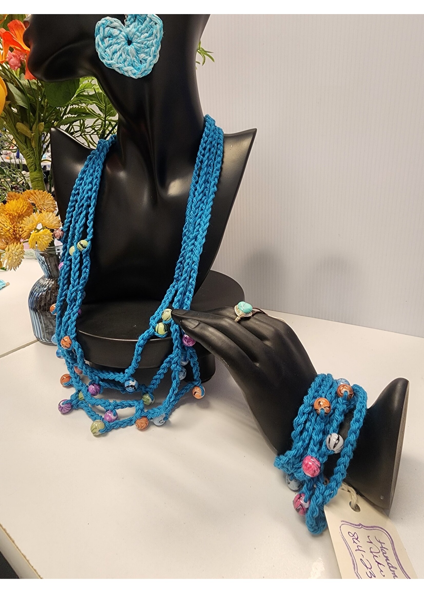 Crochet By Niki Crochet Teal Chain Necklace W/ Multicolor Bead Accents