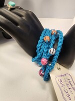 Crochet By Niki Crochet Teal Chain Bracelet W/ Multicolor Bead Accents