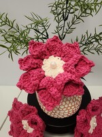 Crochet By Niki Crochet (Fuschia) Cotton Flower Broach with Pearl Accent