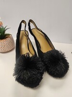 Gunmetal Gunmetal Viona Black Pom Pom Heels (8.5) Gently Used