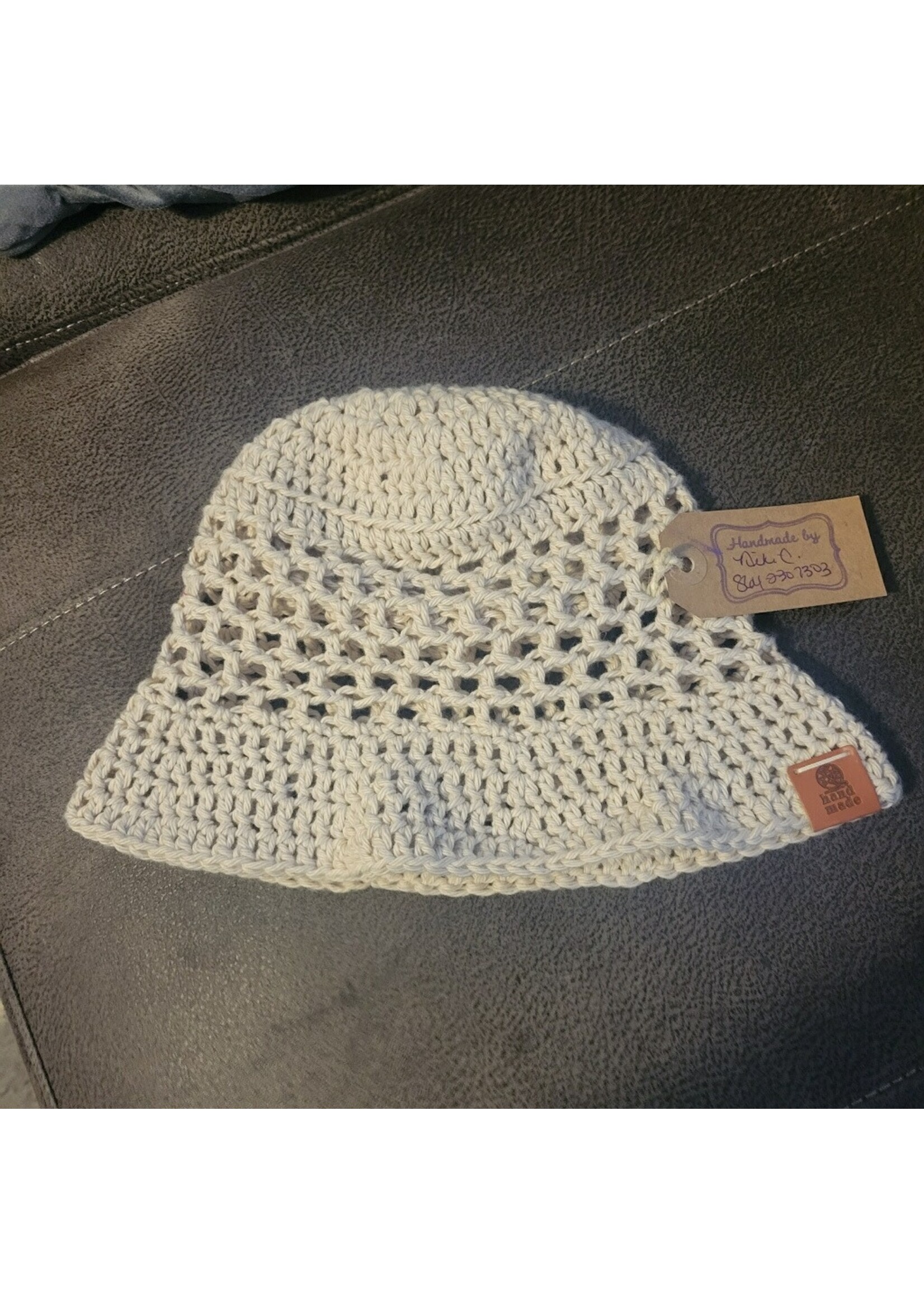 Crochet By Niki Crochet Cotton Mesh Bucket Hat Parchment Color (S/M)