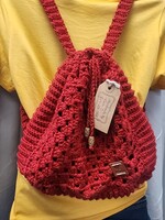 Crochet By Niki Crochet Cotton Granny Square Drawstring Red Backpack