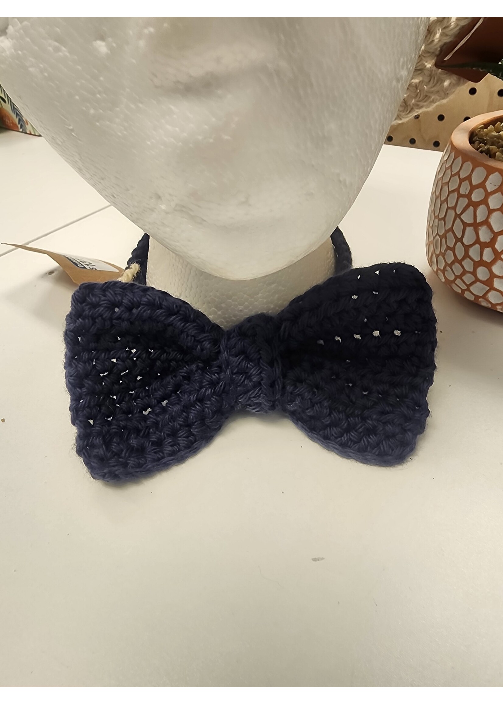 Crochet By Niki Crochet Men's Cotton Dark Denim  Adjustable Bowtie