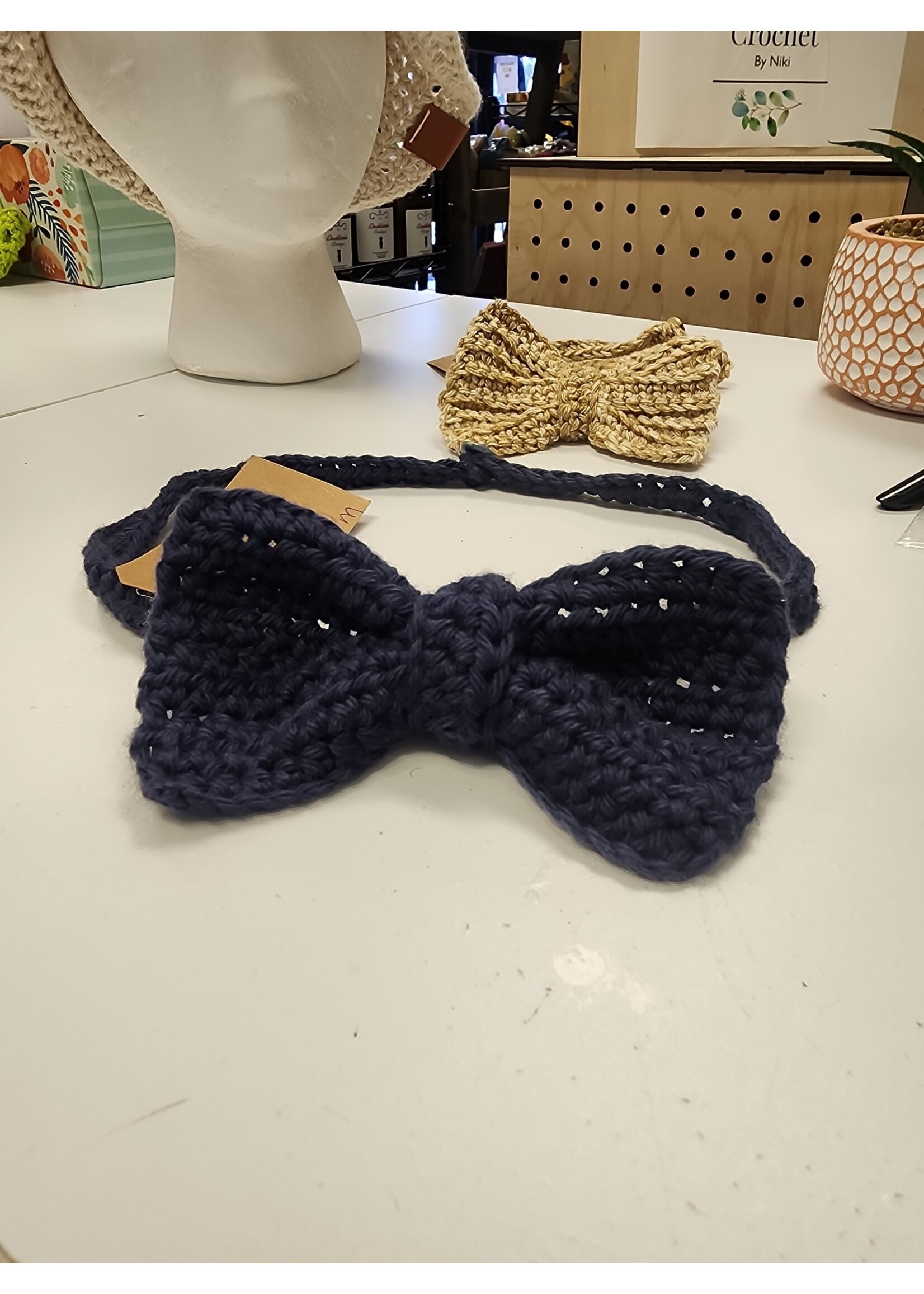 Crochet By Niki Crochet Men's Cotton Dark Denim  Adjustable Bowtie