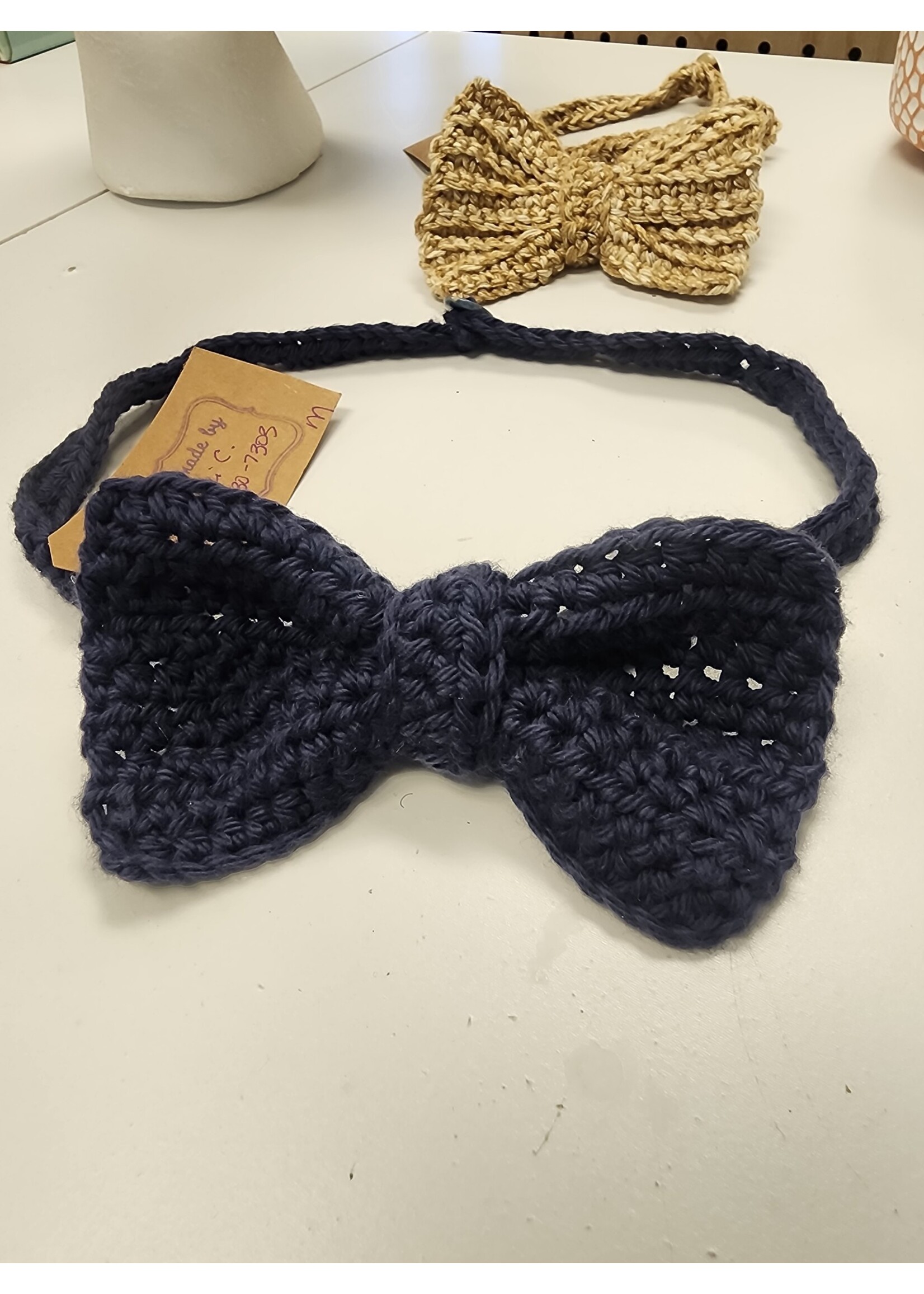 Crochet By Niki Crochet Men's Cotton Dark Denim  Adjustable Bowtie