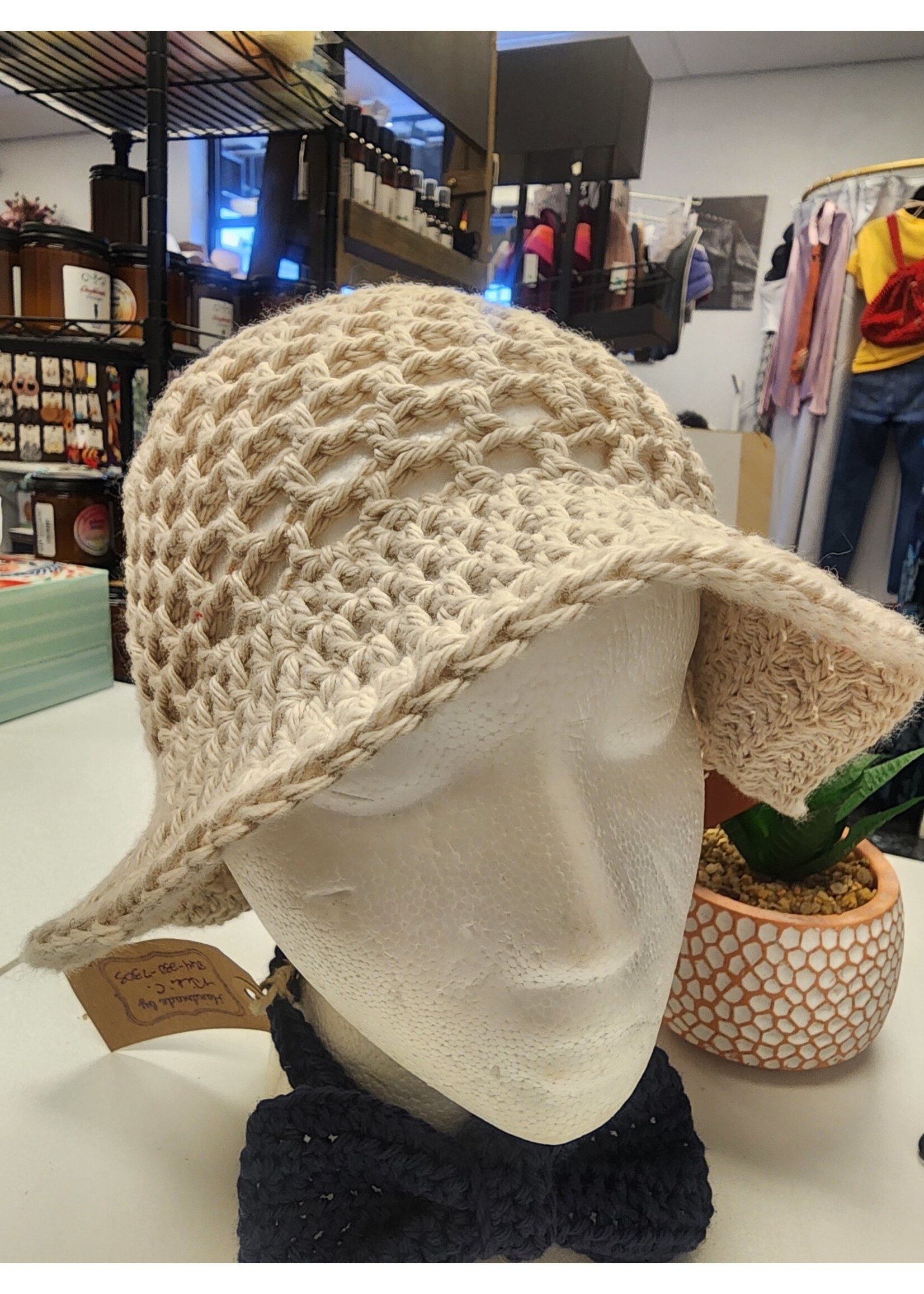 Crochet By Niki Crochet Cotton Mesh Bucket Hat Parchment Color (S/M)