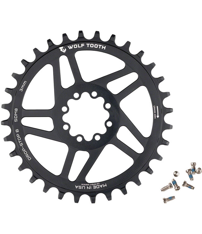 WOLF TOOTH Direct Mount Chainring - 30t, SRAM Direct Mount, Drop-Stop B, For SRAM 8-Bolt Cranksets, 3mm Offset, Black