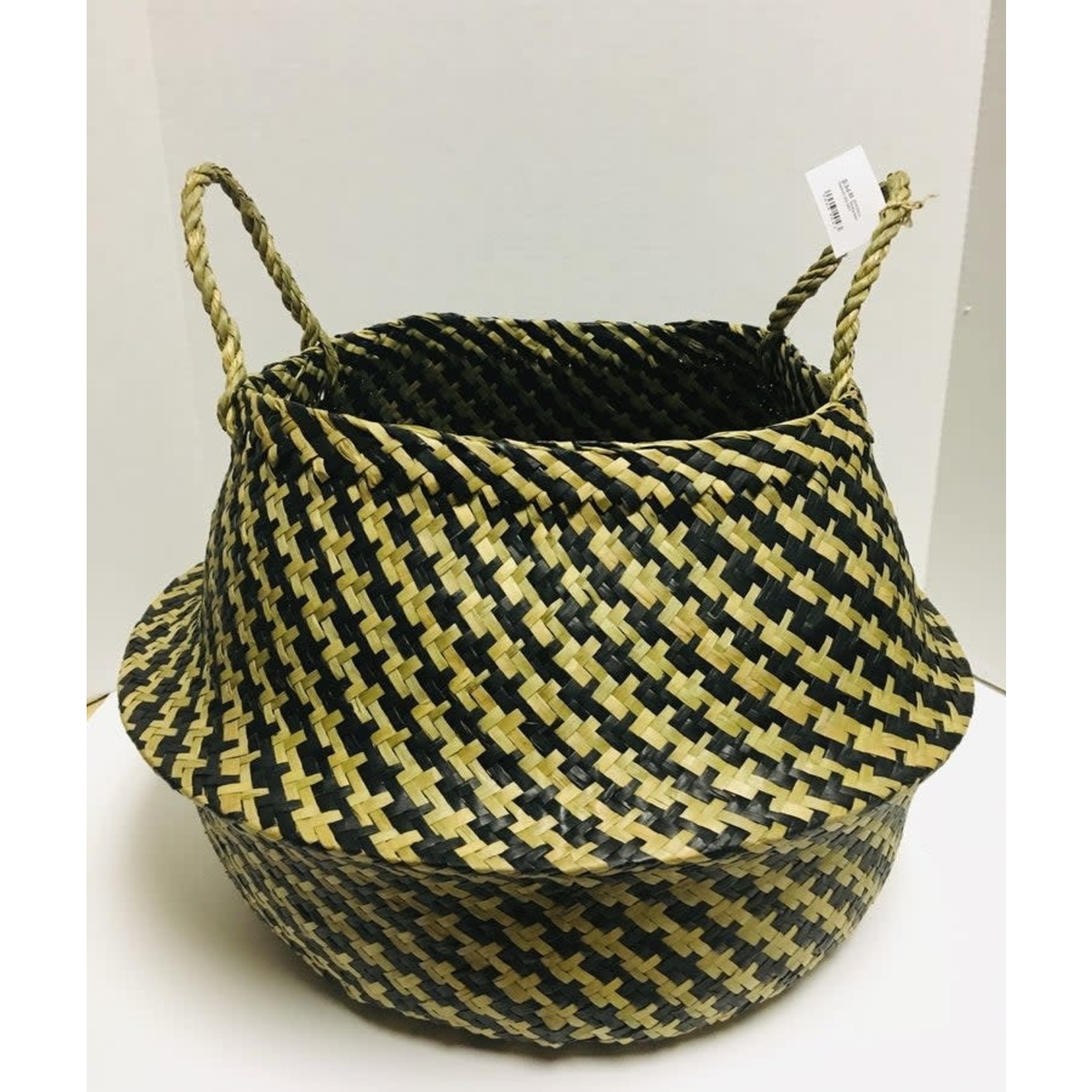 Striped Seagrass Basket with Handles, Natural & Black