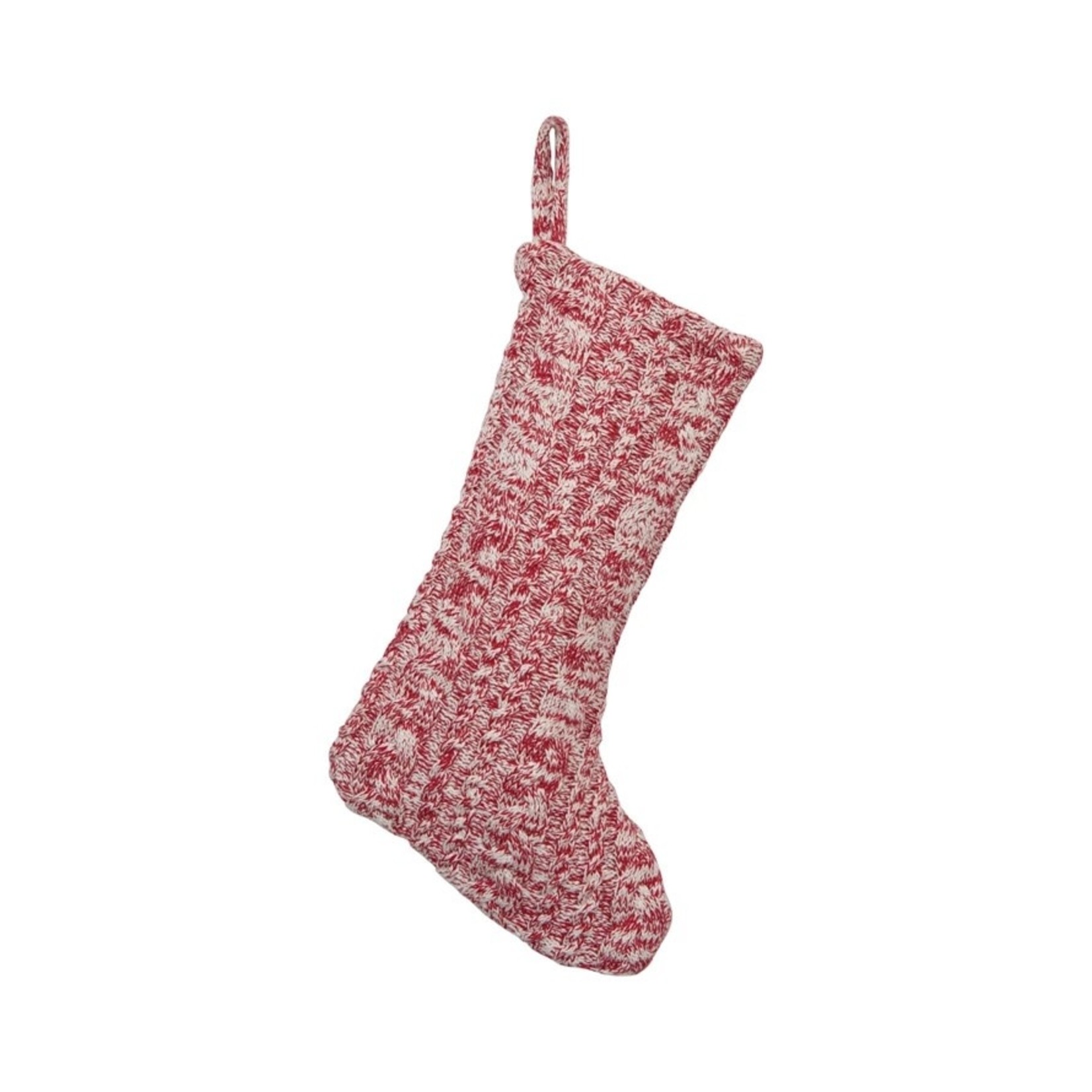 20" Melange Cotton Knit Stocking, Red/Cream