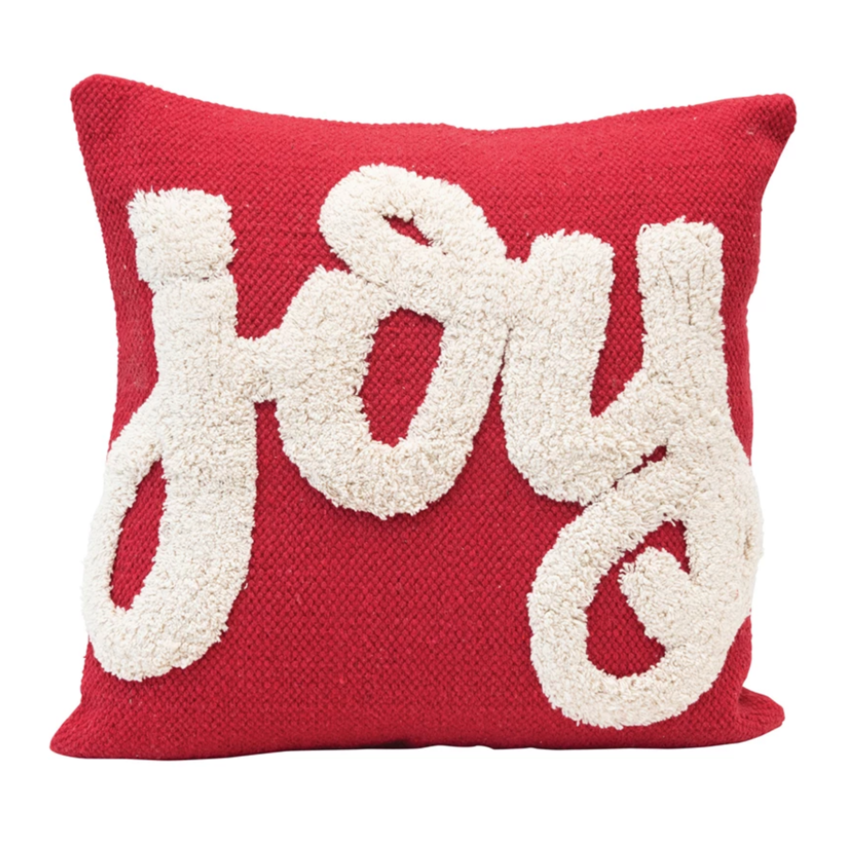 "Joy" Tufted Pillow, Red & White