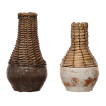 Hand-Woven Rattan and Clay Vase