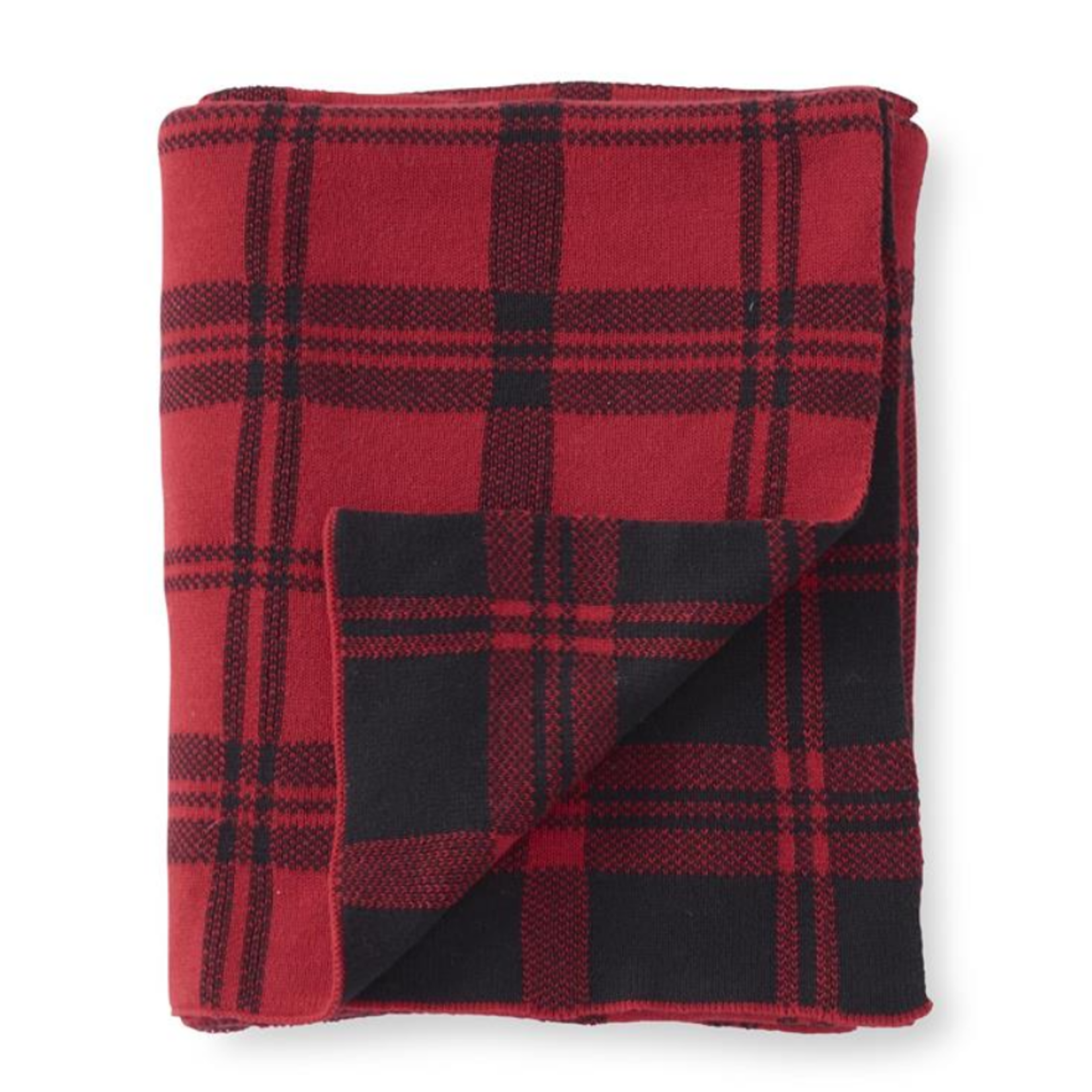 Cotton Knit Throw Blanket, Red & Black