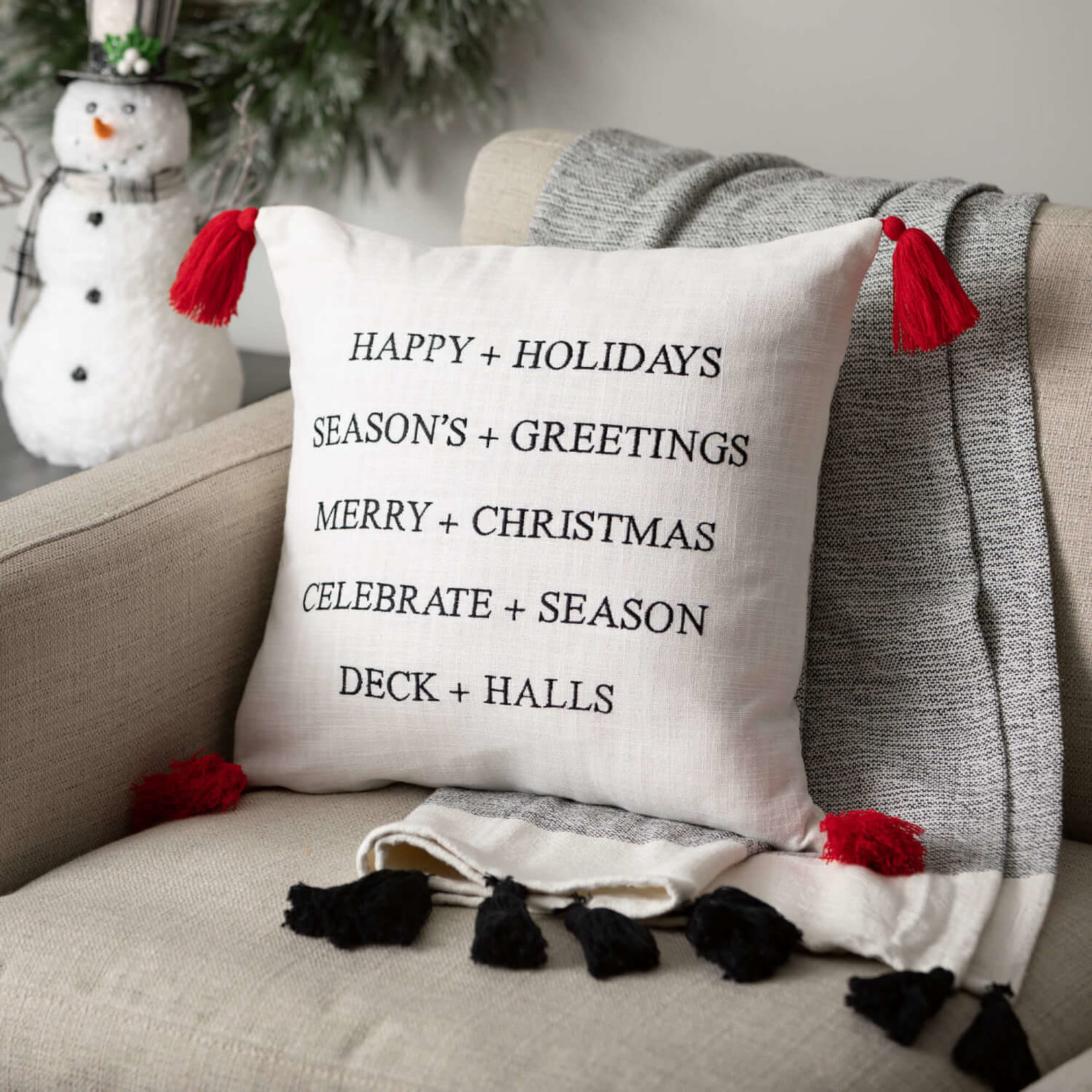 Happy Holiday Pillow with Tassels