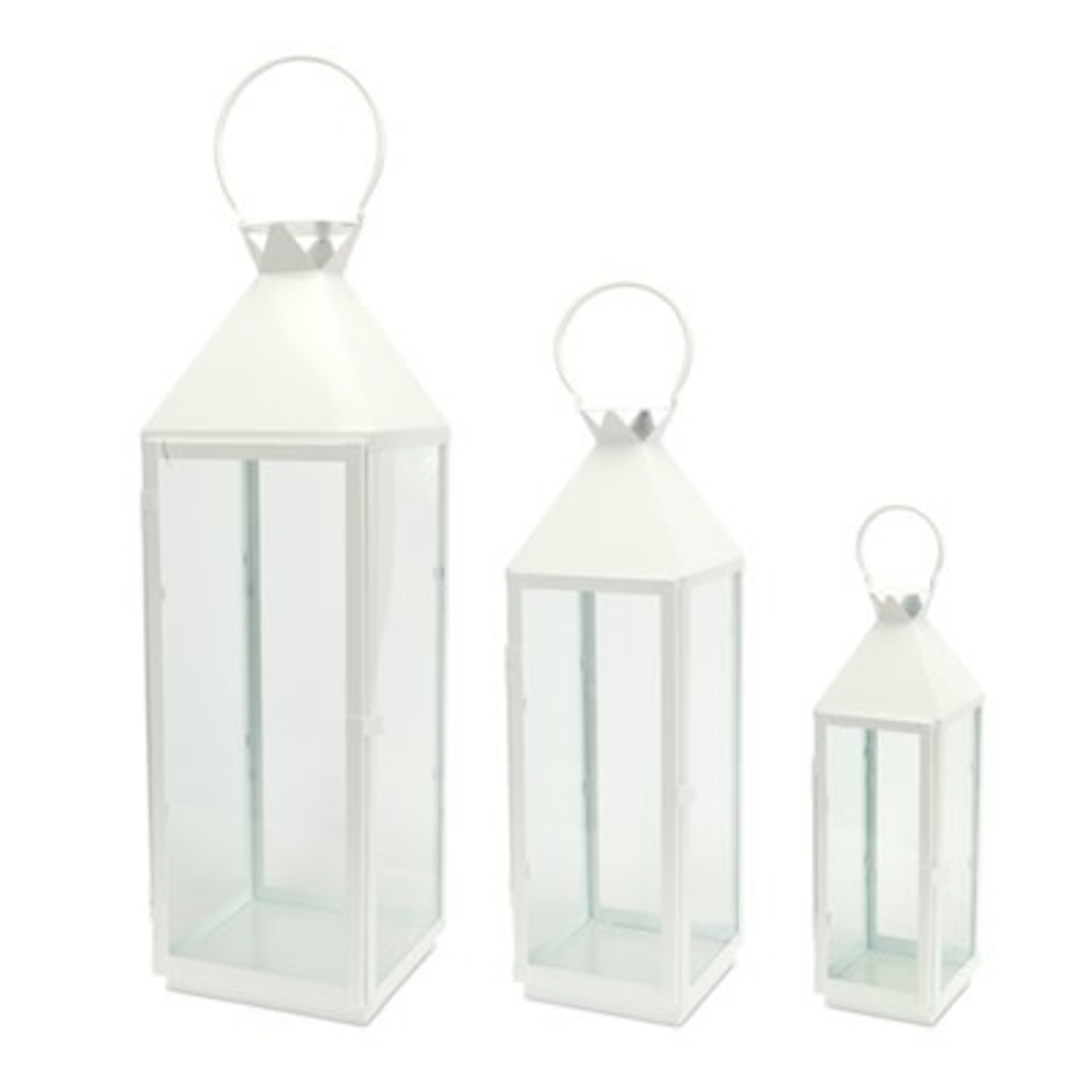 White Metal Lantern with Glass