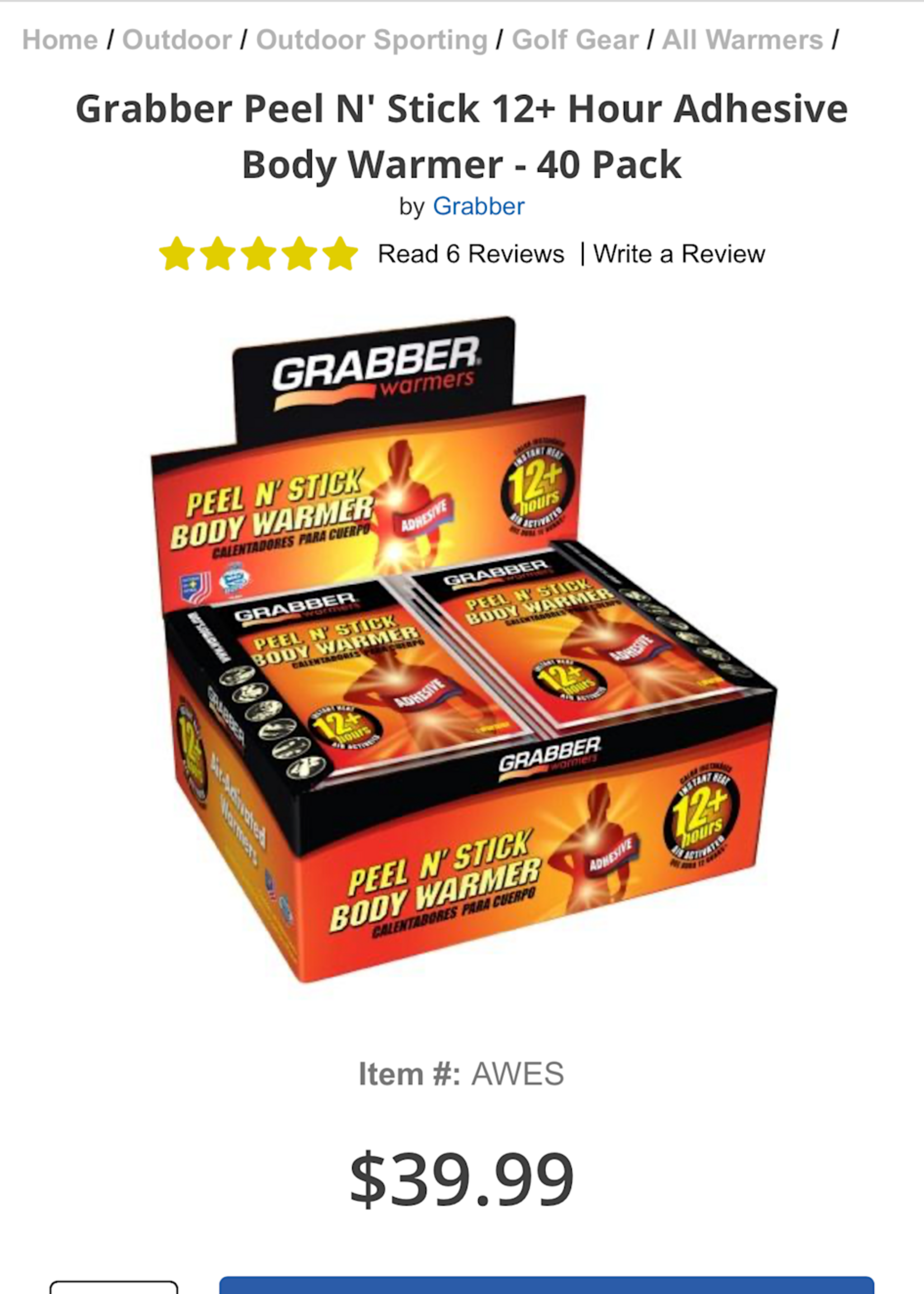 grabber Grabber Adhesive Body Warmer