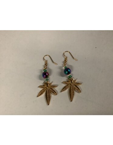 By, Jenny By, Jenny-Rainbow Hematite Earrings  (Gold Leaf)