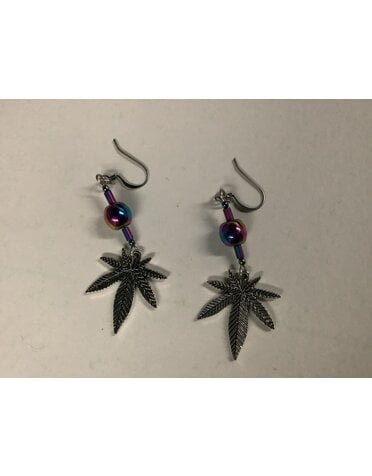By, Jenny By, Jenny-Rainbow Hematite Earrings  (Silver Leaf)