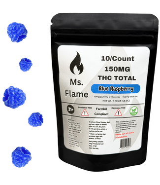Ms. Flame 15mg D9 THC Blue Raspberry Gummies 10 Count Total = 150mg