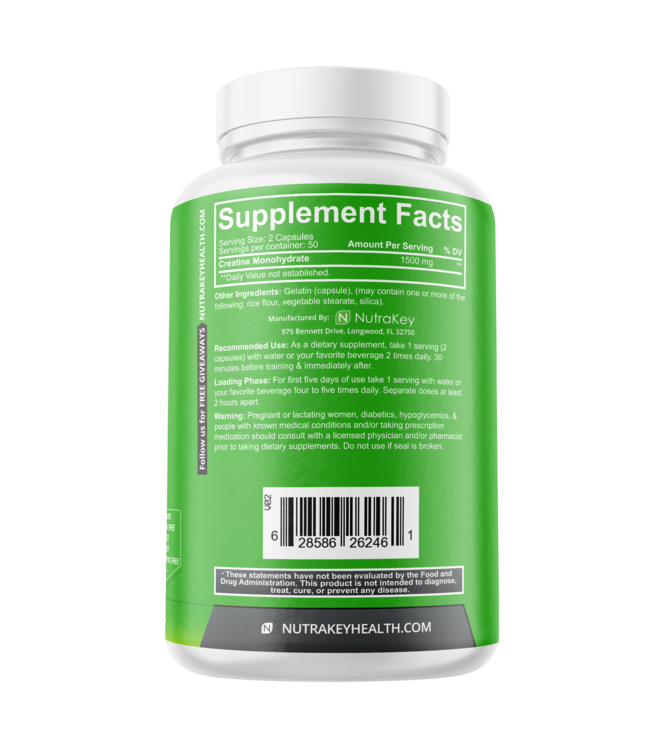 NutraKey Creatine Monohydrate 100 Capsules