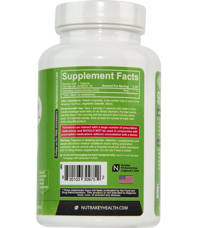 NutraKey Yohimbine HCL 90 Capsules