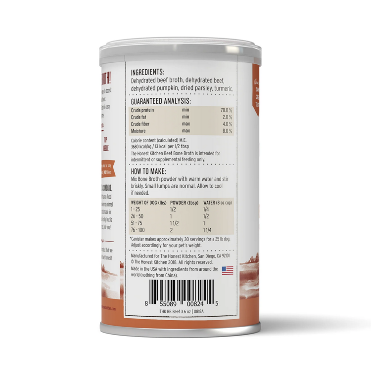 Honest Kitchen Honest Kitchen - Bone Broth - Beef w/ Turmeric - 3.6oz