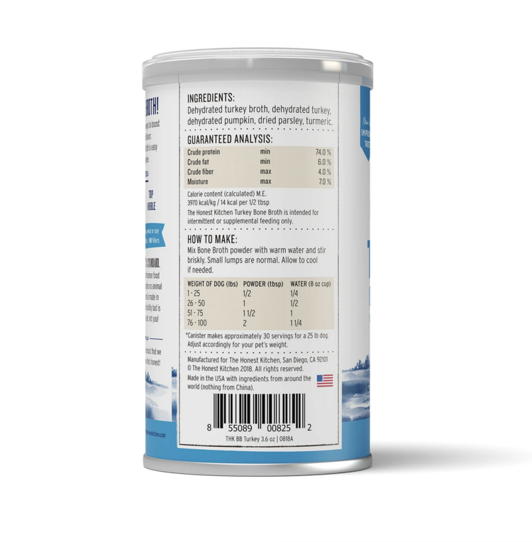 Honest Kitchen Honest Kitchen - Bone Broth - Turkey w/ Turmeric - 3.6oz