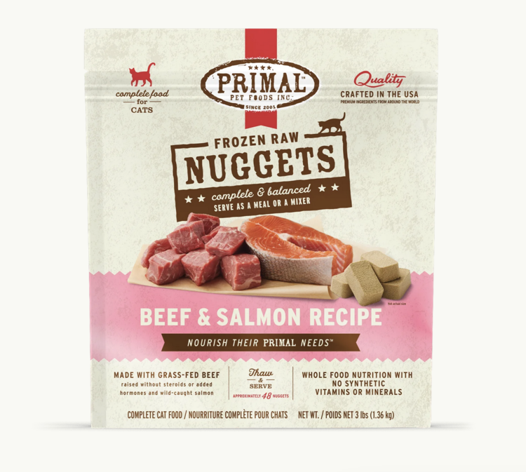 Primal Primal - CAT - Frozen Nuggets - 3lbs - Beef & Salmon