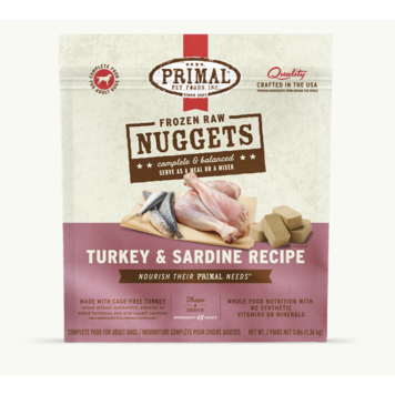 Primal Primal - Frozen Nuggets - 3lbs - Turkey & Sardine