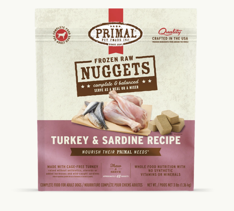 Primal Primal - Frozen Nuggets - 3lbs - Turkey & Sardine