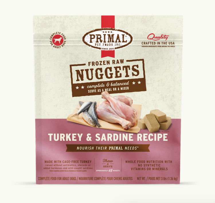 Primal Primal - Frozen Nuggets - 3lbs - Turkey & Sardine