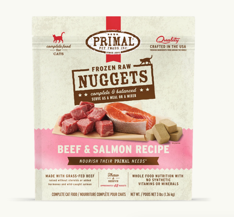 Primal Primal - CAT - Frozen Nuggets - 3lbs - Beef & Salmon