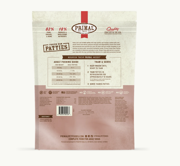 Primal Primal - Frozen Patties - 6lbs - Pork