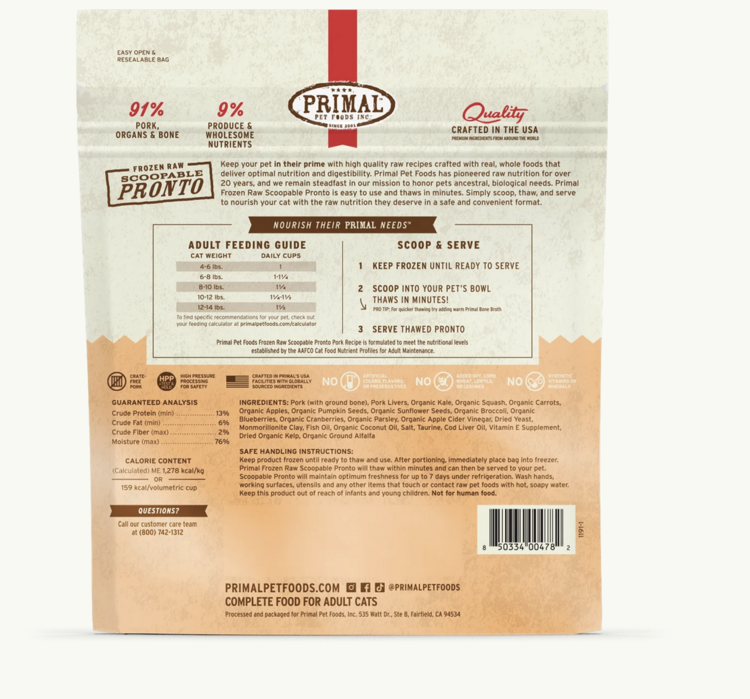 Primal Primal - CAT - Frozen Pronto - 1lb - Pork