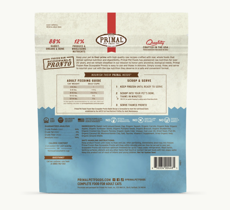 Primal Primal - CAT - Frozen Pronto - 1lb - Rabbit