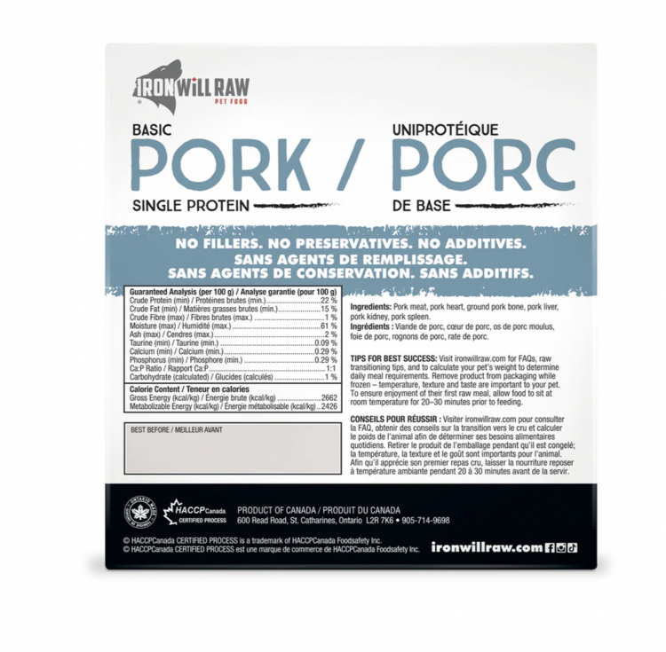 Iron Will Raw Iron Will - Basic - Pork - 6lbs